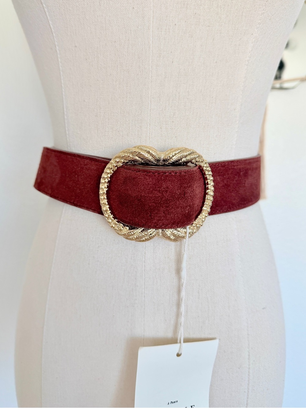 ♥️ SÉZANE Artemis Belt Mahogany Reddish Brown Suede Leather 80 - Picture 4 of 15